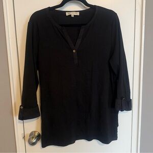 Jones New York Sport Black Henley Top | Roll Tab Sleeves | Size XL